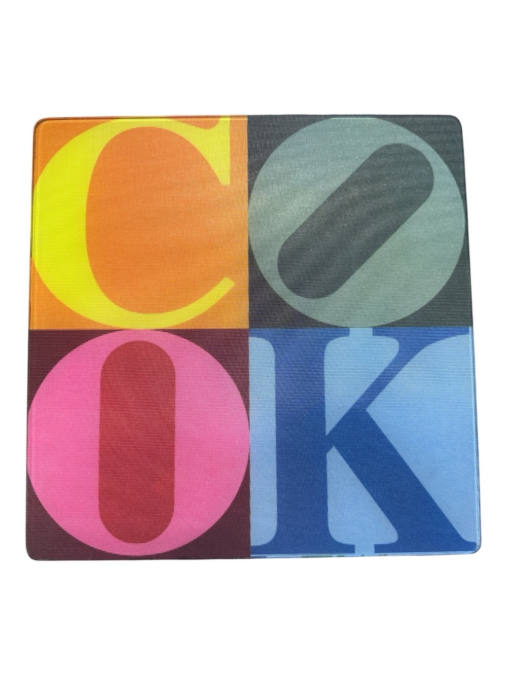 Joseph Joseph Colorful Typography Glass Cutting Board Trivet 12”x12”